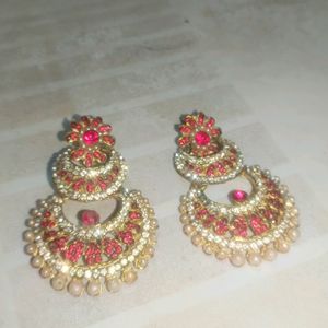 White and Pink Stone Earrings