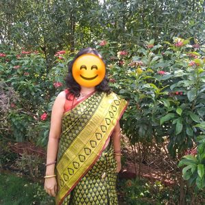 Saree Weaves All Over With Orange Pallu