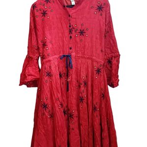 Red Cotton Anarkali Kurta