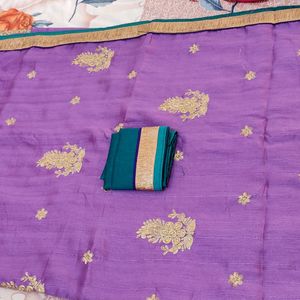 Embroidery work Purple Saree