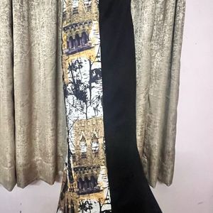 Black N Gold Printed Party Wear Strectable Gown
