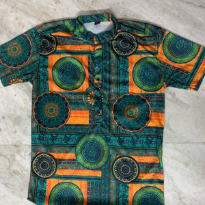 Multicoloured printed polycotton t shirt for men