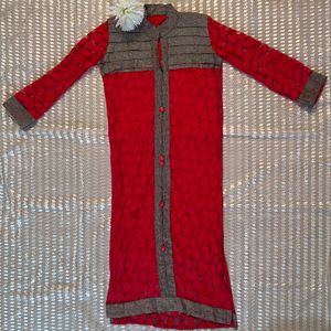 Red Collar Neck kurta