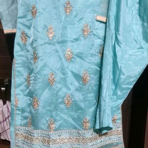 Blue Embriodey Kurta Pant Duptta Set