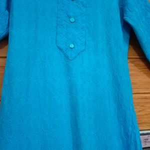 A Light Blue Heavy Embroidedry Chikankari Kurta