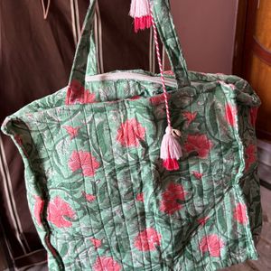 Handblock Print Quilted Tote Bag