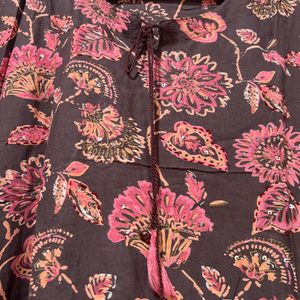 Brown Flower Printed Kurta N Pant