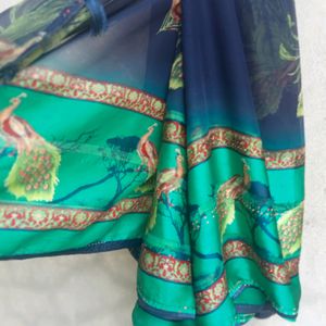 Soft Peacock 🦚 Print Saree