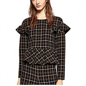 ZARA window pane peplum blouse