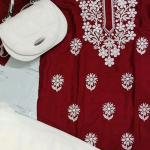 Chikankari Kurta New Maroon Colour