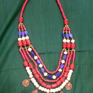 Red Blue And White Bohemian Necklace