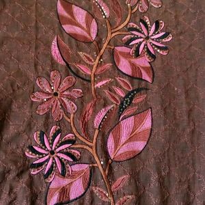 Stitched Embroied Brown Cotton Kurtha | Size 38