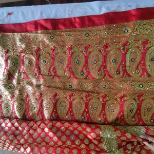 Red With Gold Floral Print Saree (Women's)