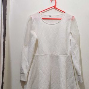 White Mini Dress With Net Sleeves Stretchy 34-38