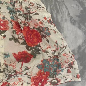 Floral Print Schiffli Shirt Dress