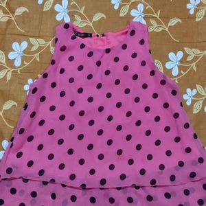 Women Rose Pink Polka Dots Sleeveless Top