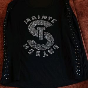 Black Sequin Full Sleeve Top