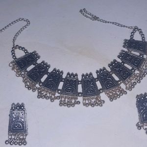 oxidised necklace with earrings set