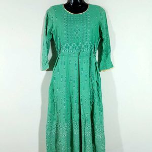 Sea Green Printed Long For Women's