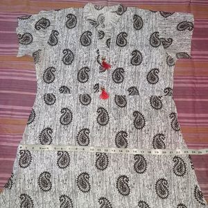 Off White A-line Kurti With Deep Brown Printed