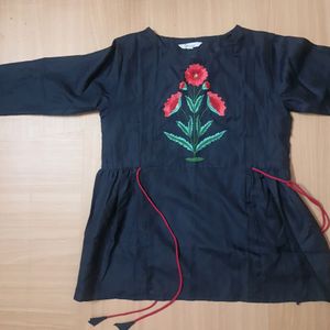 Black Embroidered Tunic For College Office Girls