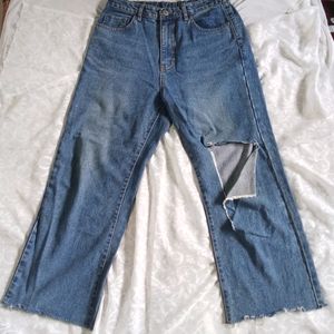 Knee Cut Denim Jeans For Women