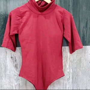 Maroon Padded Backless Bodysuit Top