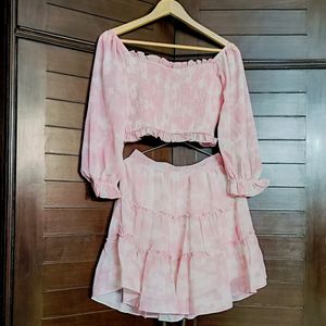 AND Pink Tie Dye Co-ord Set With Top Flared Skirt