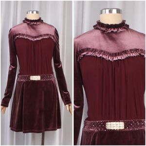 Korean Rhinestone Belt Velvet Dress