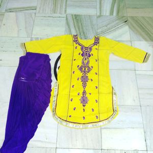 Dark Brinjal 💜Patilya Salwar Wid Yellow 💛Kurti.