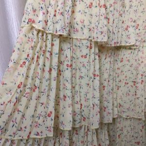 BEAUTIFUL YELLOW CREAM A LINE FLORAL DRESS