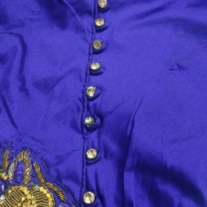 Violet Full Length Ball Gown With Gold Embroidery