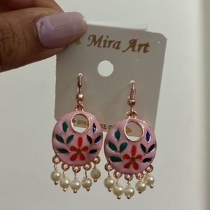 Baby Pink Floral Mini Jhumki Pearl Drop Earrings