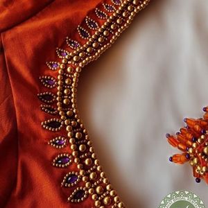 Orange Handworked Designer Beadwork Blouse