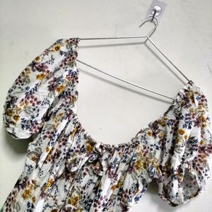 White With Floral Print Dress (Women's)