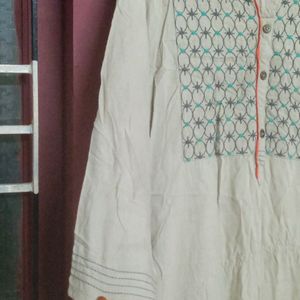 Khaki Colour Kurti Top With Embroidered Chest Work