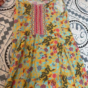 Floral Yellow A-Line Dress With Strapps