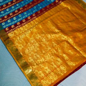 Multi Colour Pure Kanjeevaram Silk Saree