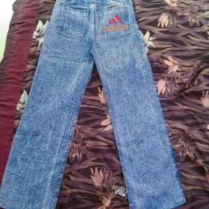 Faded Wide Leg Blue Jeans