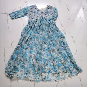 Stitched Pakistani Sky Blue Floral Printed Dress