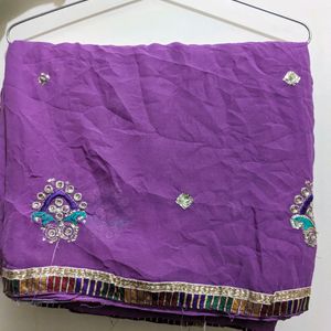 Purple Embroidery Saree With Sequins Border