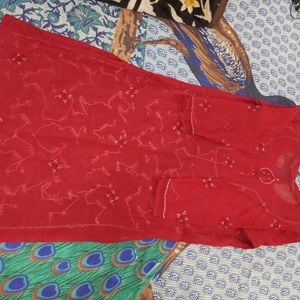 New Maroon Cotton Chickenkari Kurta