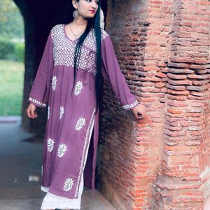 ANGRAKHA TYPE CHIKANKARI MODAL COTTON KURTI