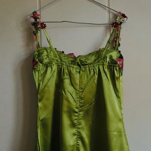 Green Embroidered Mini Dress