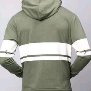 Olive Green Color Blocked Hooded Sweatshirt