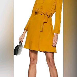 Harpa Mustard Yellow Fit And Flare Dress (Size-M)