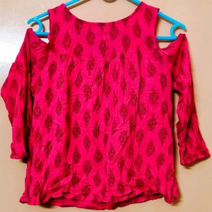 Pink ethnic Tunic with Cold-shoulder Sleeves