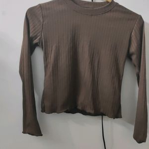 Brown Ribbed Crop Top