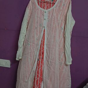 Pink And Off White Kurti For Women