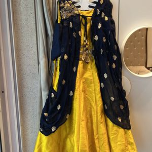 Yellow @ Navy Blue Ethnic Gown